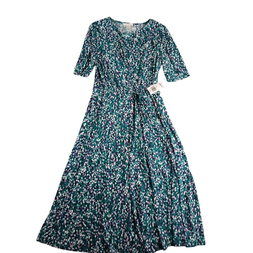 London Times Kohl's Dress Womens 10 Blue Teal Floral Midi A-Line 3/4 Sleeve NWT